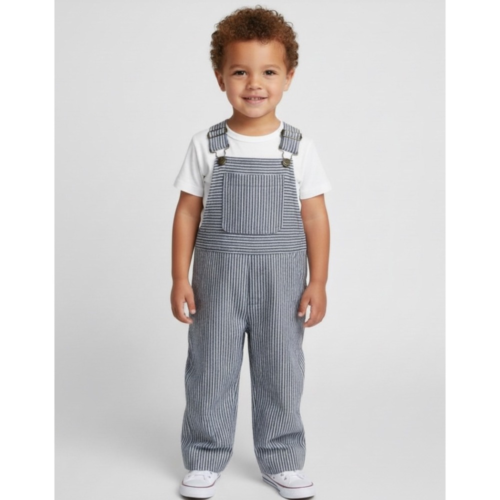 VTG Buster Brown Overalls BLUE ENGINEER STRIPES Train Ticking Long Pants SZ 4